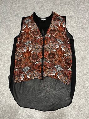 Helmut Lang Sleeveless Button-Front Camisole in Rust and Black Kaleidoscope